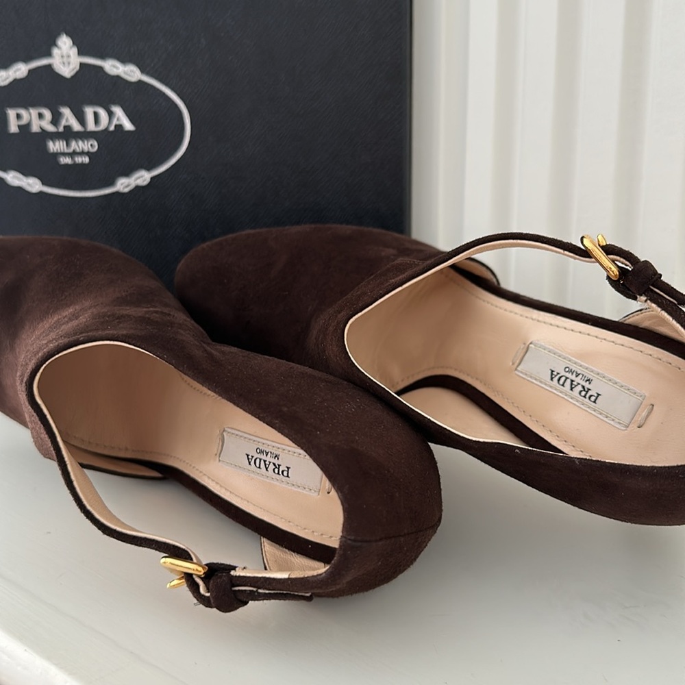 Vintage Prada Women's Dark Brown Suede Heels - Picture 7 of 9